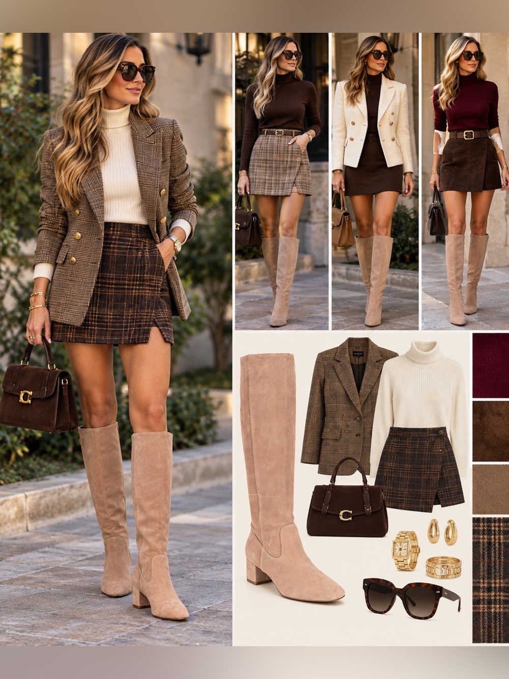 Alex Marie NEW Knee-High Suede Block Heel Boots in Taupe
